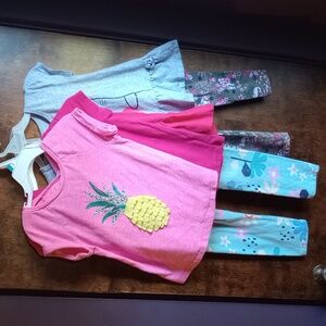 Cute! 7 Piece Pink Girls Lot Tee Shirts and Leggings Size 5T Cats Owls Flowers